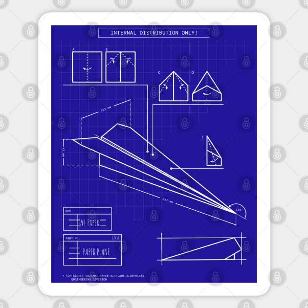 Top secret origami paper plane engineering blueprints Sticker by Made by Popular Demand